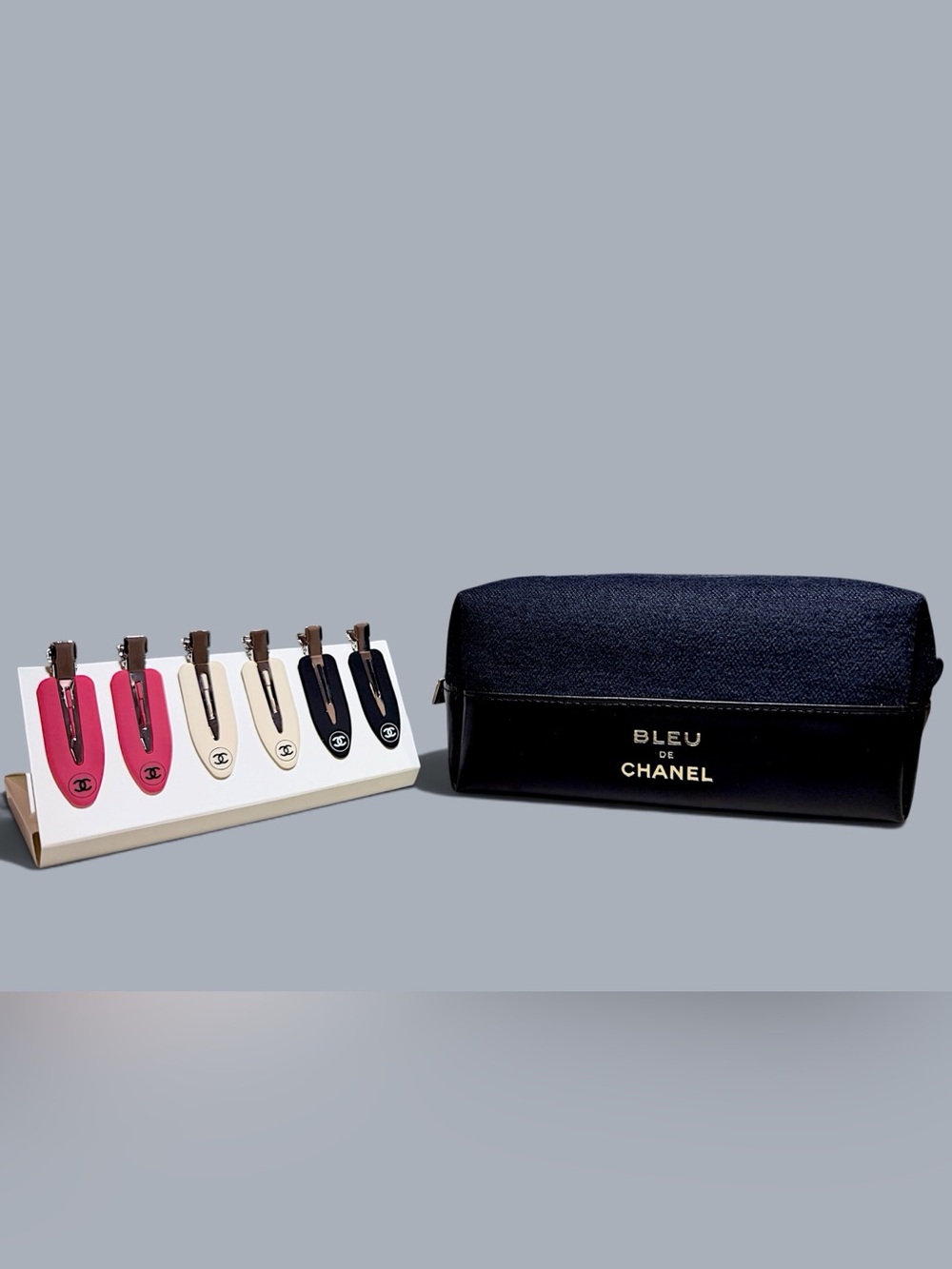 CHANEL Beauty Hair Clip Set + Bleu de Chanel Cosmetic Pouch GWP